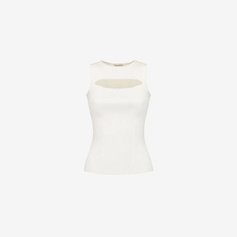 Alexander McQueen Women's White Slashed Knit Top - XL (Viscose, Polyamide, Polyester & Elastan)